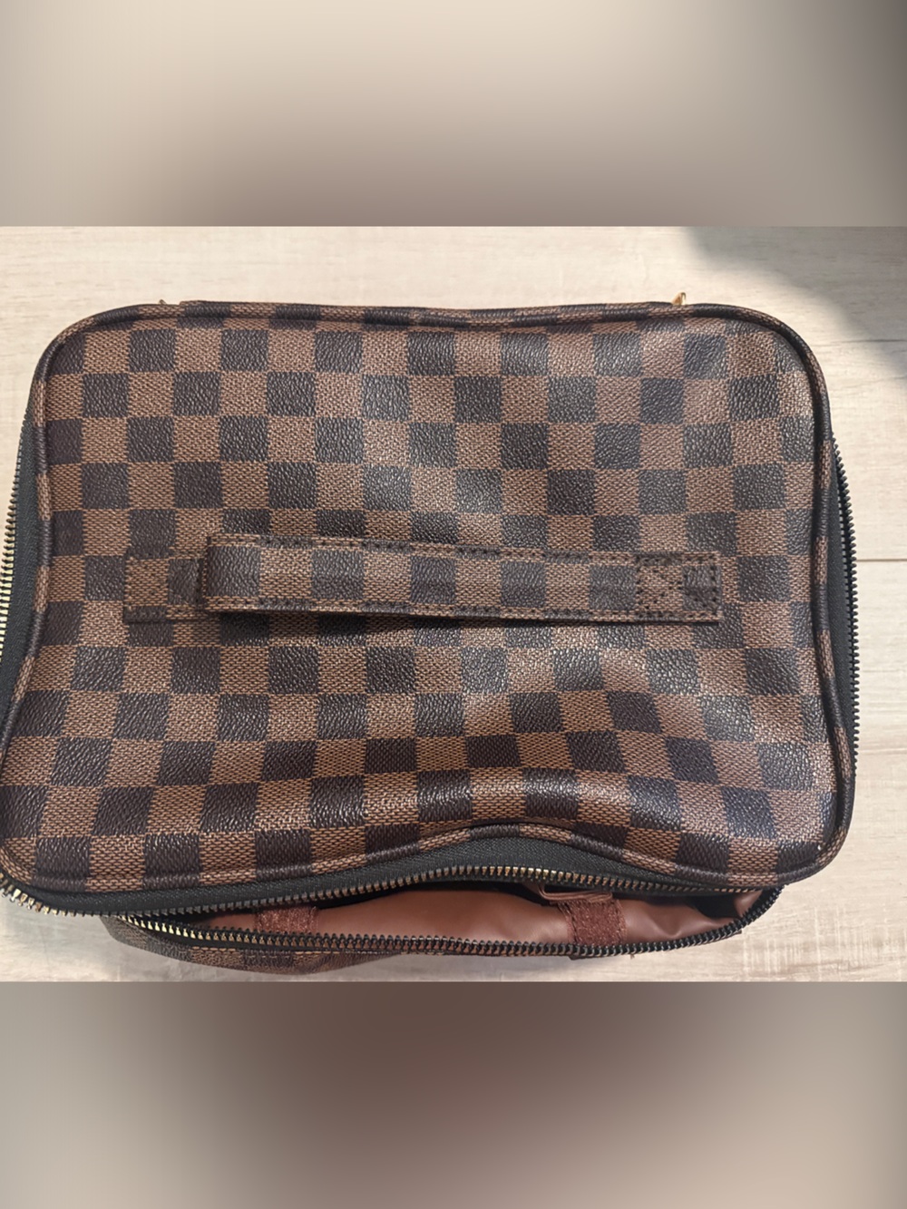 Brown Checkered Travel Pouch